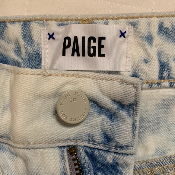 PAIGE Jean Skirt, Distressed Acid Washed Light Wash Denim, Raw Hem, Size 25 - Picture 9 of 15